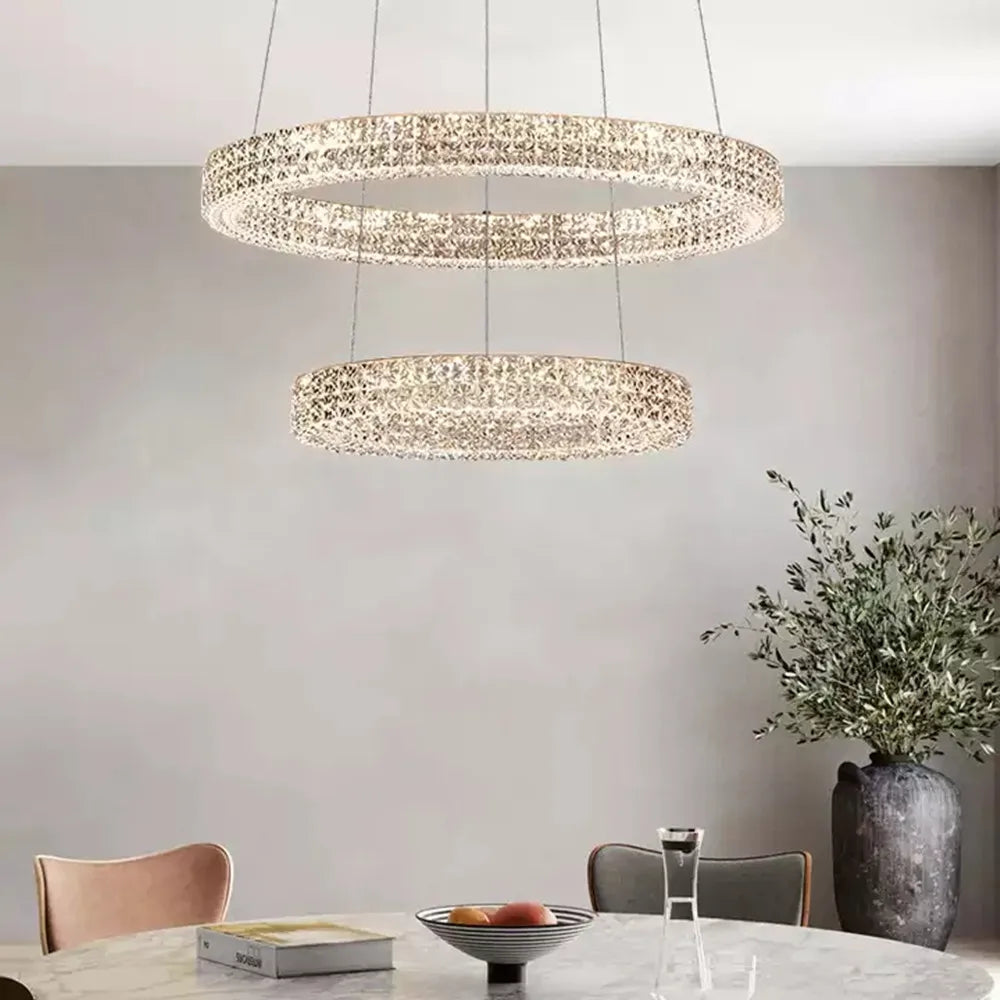 lustre moderne en cristal à deux couches pour décoration - vue 7 sur 17