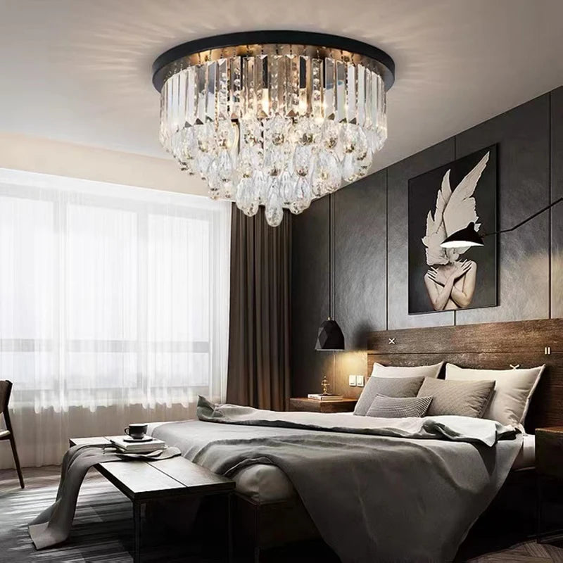 lustre dimmable led en cristal style américain de luxe - vue 2 sur 12