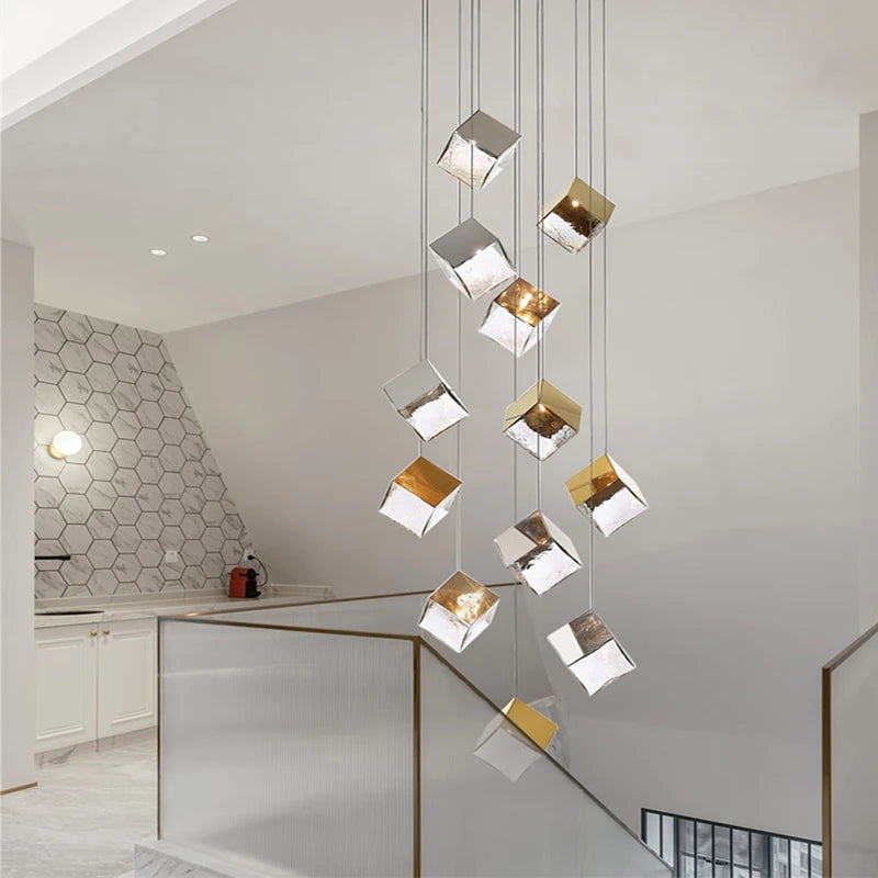 Modern cubic design villa pendant lights, Nordic living room, hotel lobby lights, restaurant, bar interior decoration lights - vue 2 sur 14