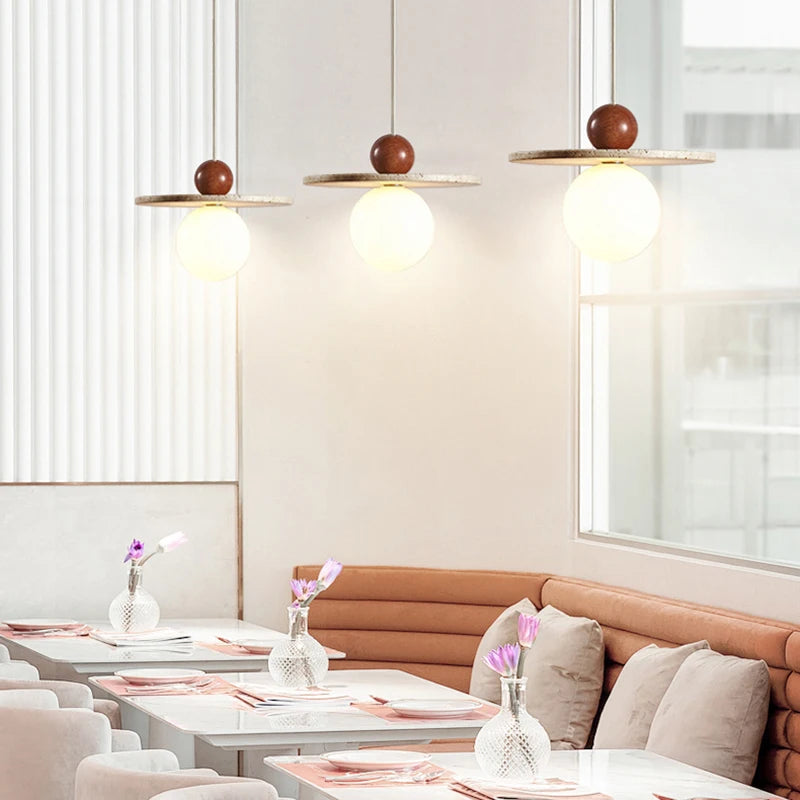 lustre rond en pierre et bois pour diverses utilisations - vue 3 sur 7