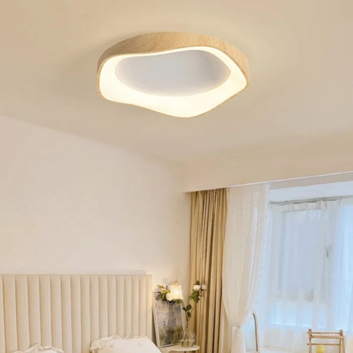 lampe led circulaire simple grain de bois éclairage intérieur moderne - vue 4 sur 8