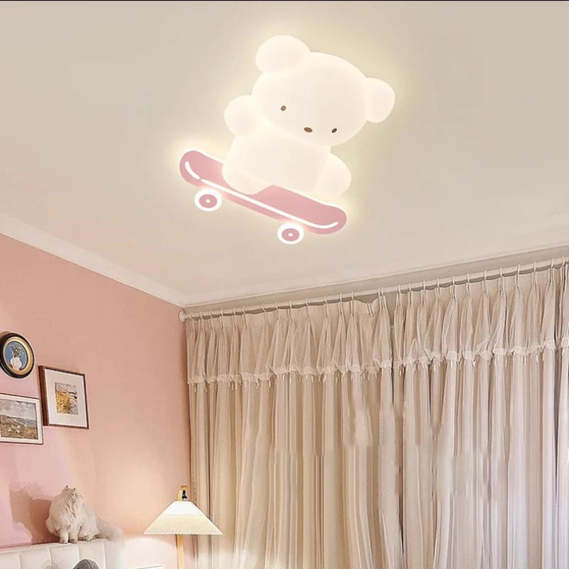 plafonnier ours skateboard lumineux pour chambre d'enfant moderne - vue 3 sur 8