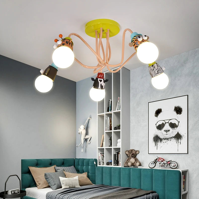 Cartoon Zebra Monkey Tiger Giraffe Animal Pendant Lamps LED E27 Kids Bedroom Hanging Light For Kindergarten Baby Child Decor - vue 6 sur 9
