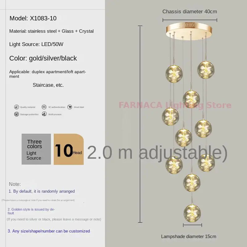 Remote control stair chandelier Nordic creative duplex dining room light lift high living room, apartment decorative chandelier - vue 12 sur 20