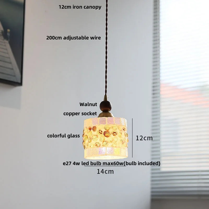 suspension en verre coloré avec fil de bois réglable moderne - vue 11 sur 25