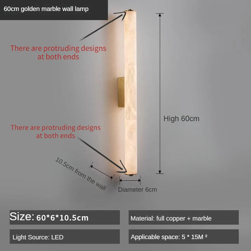 applique murale led en cuivre et marbre moderne luxe éclairage intérieur - vue 10 sur 14