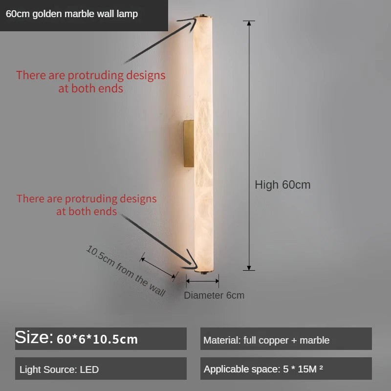 applique murale led en cuivre et marbre moderne luxe éclairage intérieur - vue 9 sur 14