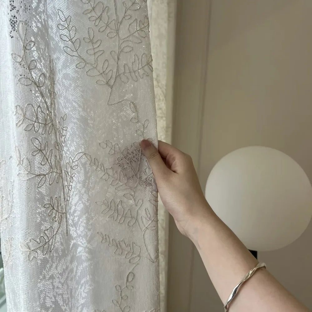 Voilage tulle brodé motifs feuilles pour salon chambre - vue 2 sur 7