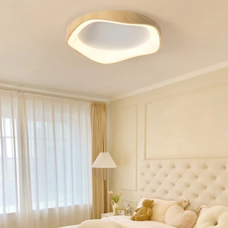 lampe led circulaire simple grain de bois éclairage intérieur moderne - vue 5 sur 8