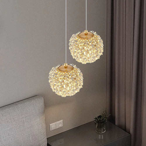 suspension moderne en cristal avec cordon réglable en métal doré - vue 2 sur 12