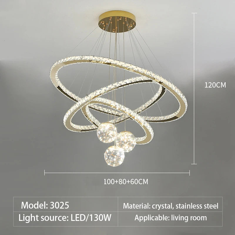 lustre moderne en verre cristal avec lumière LED étoile - vue 9 sur 13
