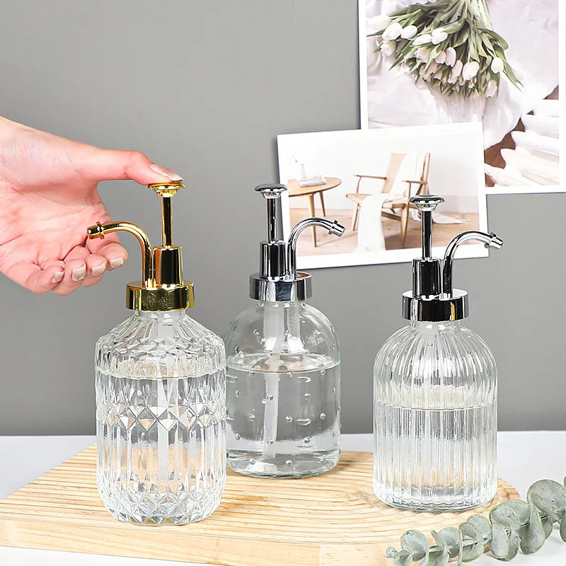 distributeur de savon en verre transparent rechargeable pour gel douche - vue 2 sur 17
