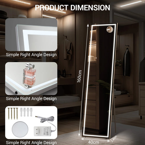 miroir led pleine longueur inclinable avec support et lumière réglable - vue 7 sur 7