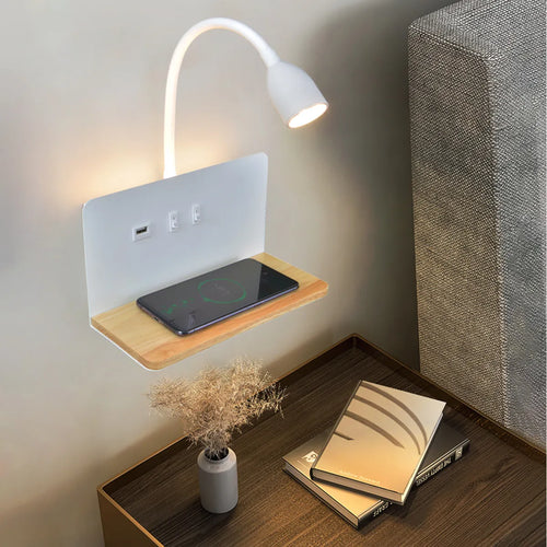 applique murale led intérieur usb sans fil moderne rotative 360° interrupteur veilleuses chevet - vue 2 sur 8