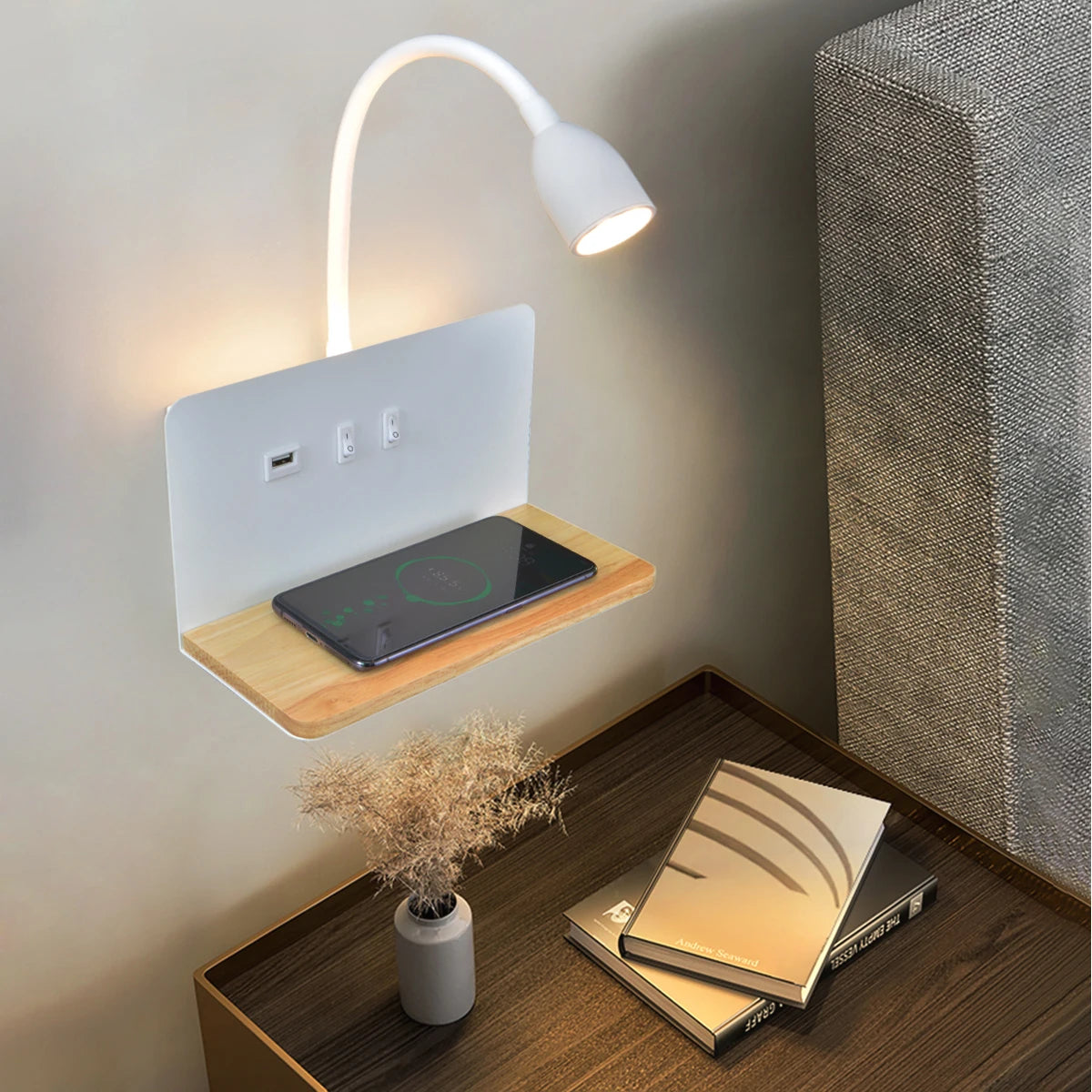 Applique murale LED d'intérieur avec Interface USB et chargement sans fil - vue 2 sur 8