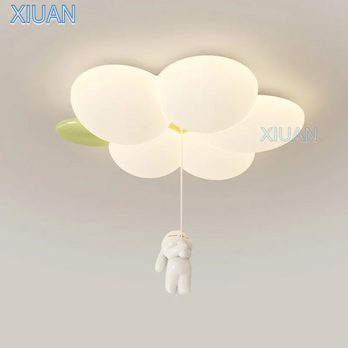 Modern Simple Children's Room Ceiling Lamps with White PE Flower Sconces White Rabbit Girl Boy Baby Kids Bedroom Hanging Light - vue 3 sur 8