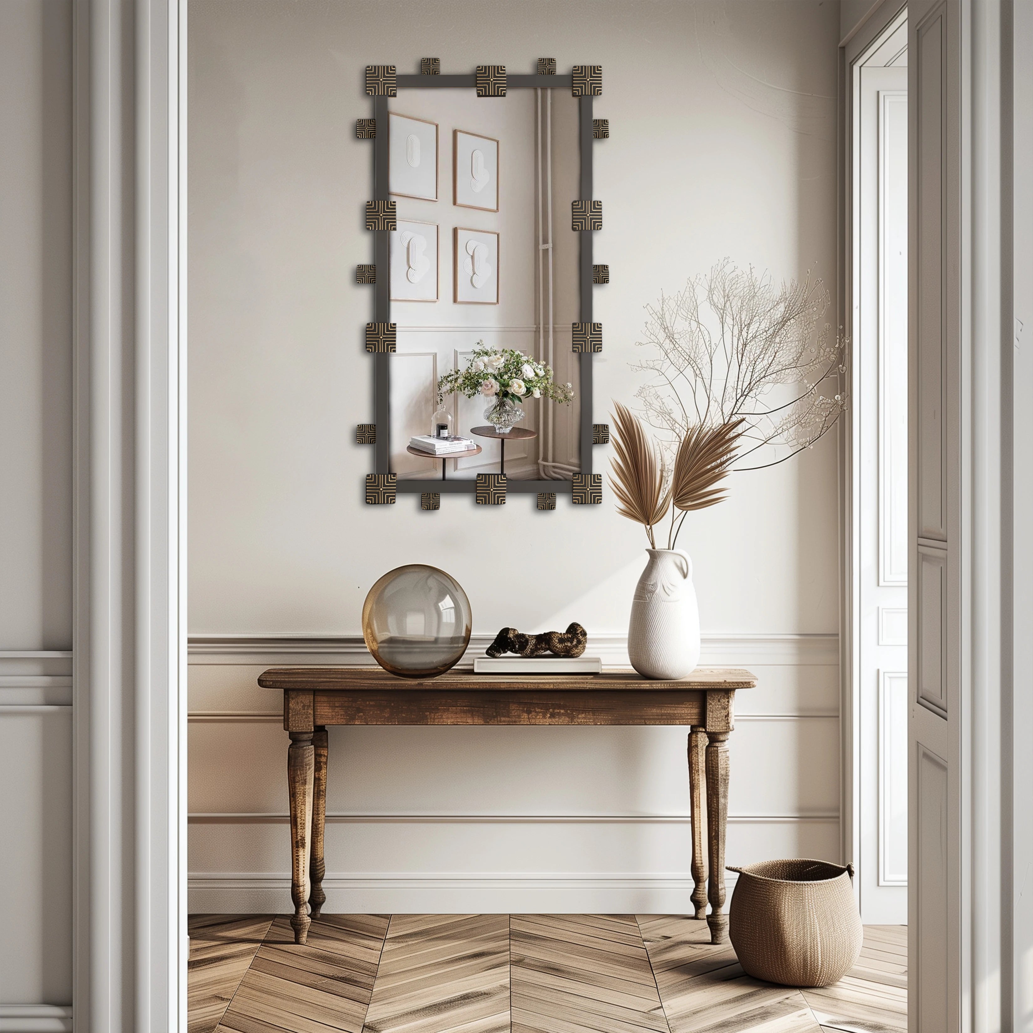 miroir mural rectangulaire vintage avec cadre en métal industriel - vue 3 sur 7