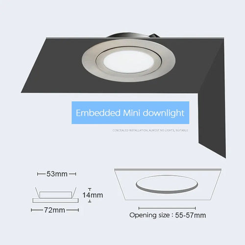 mini lampe encastrée led mince éclairage affichage intégré nickel - vue 7 sur 6