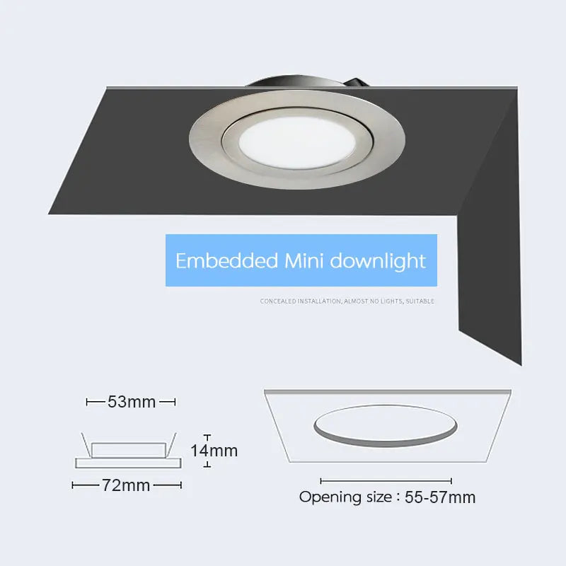 mini lampe encastrée led mince éclairage affichage intégré nickel - vue 6 sur 6