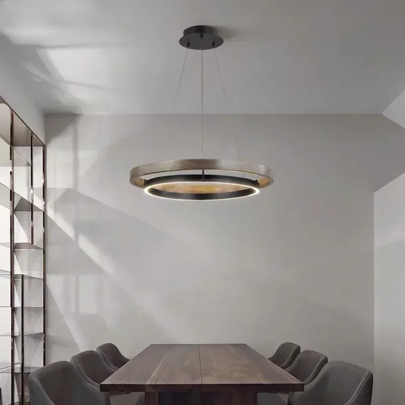 lustre moderne en bois avec éclairage led décoratif - vue 4 sur 7