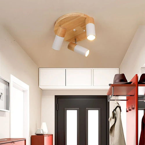 Plafonnier LED en bois au design nordique moderne - vue 3 sur 9