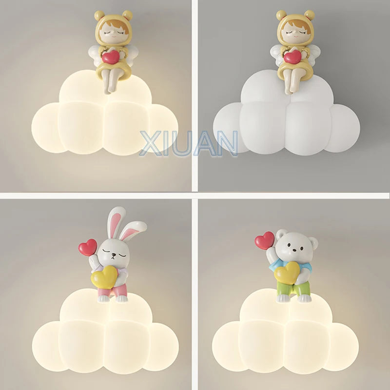 appliques murales créatives led pour enfants en forme d'ours ange lapin - vue 5 sur 9