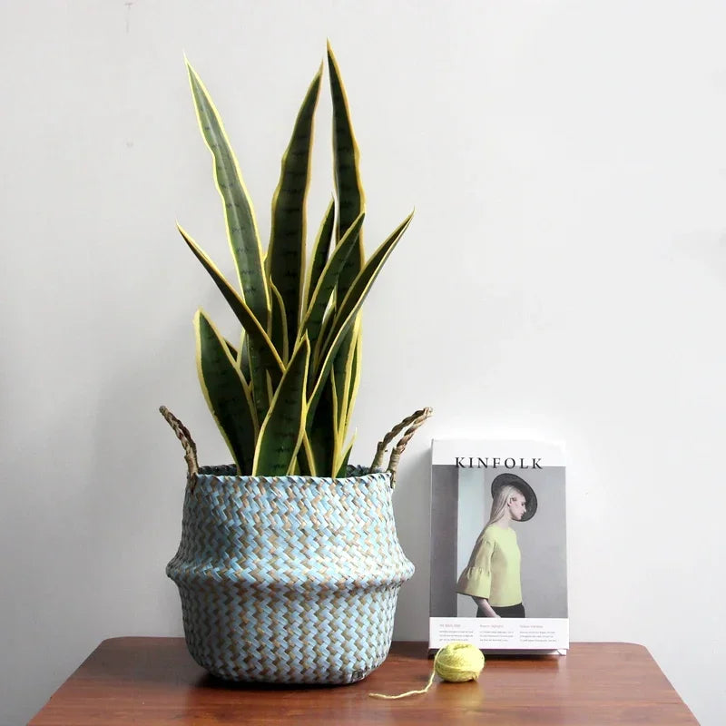 panier de rangement pliable en osier fait main patchwork seagrass - vue 3 sur 8
