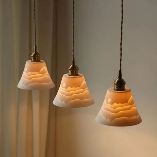 suspension Style japonais Zen en céramique chez l'habitant salon montagne ombre chambre en laiton LED lumières - vue 2 sur 7