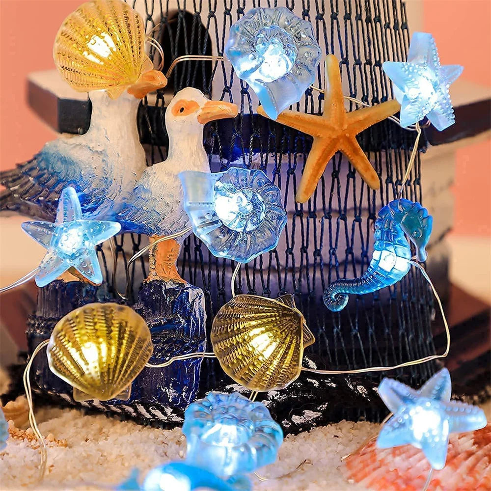 guirlande lumineuse coquillages et étoiles de mer décorative - vue 3 sur 8