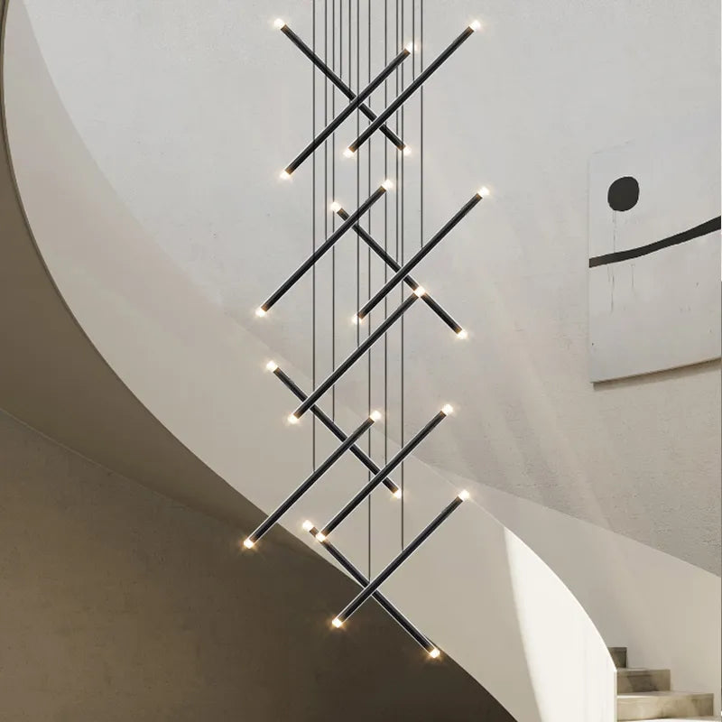 Lustre moderne LED lustre d'escalier lustre de salon longue colonne terrasse intérieure les couloirs Suspension de grenier - vue 3 sur 18