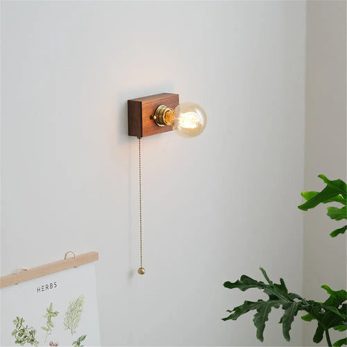 applique murale vintage en noyer edison avec interrupteur à tirette - vue 3 sur 14