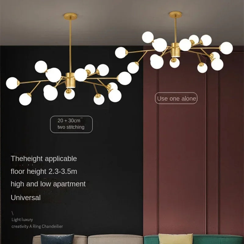 lustre nordique à led avec boule de verre pour luminaires suspendus - vue 4 sur 14
