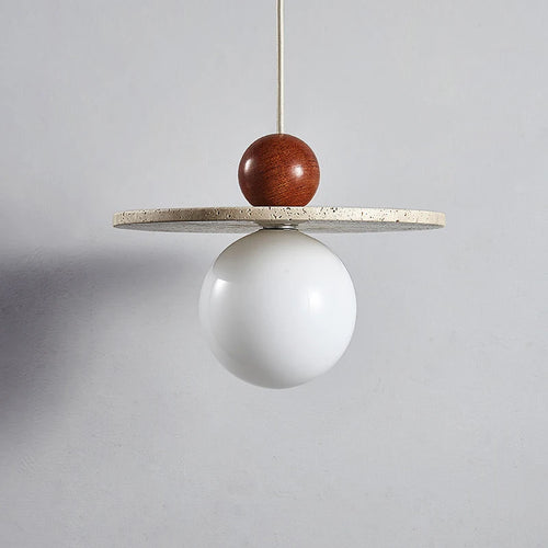 lustre rond en pierre et bois pour diverses utilisations - vue 6 sur 7
