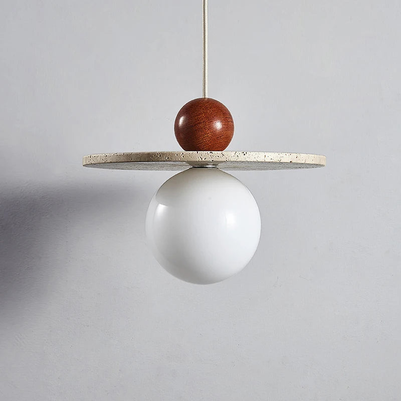 lustre rond en pierre et bois pour diverses utilisations - vue 5 sur 7