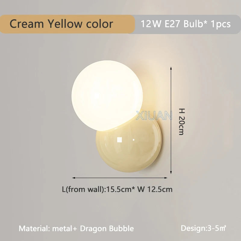 Applique murale boule ronde nordique pour éclairage de chambre à coucher crème blanc jaune lampe de chevet salon allée couloir hôtel escalier - vue 9 sur 9