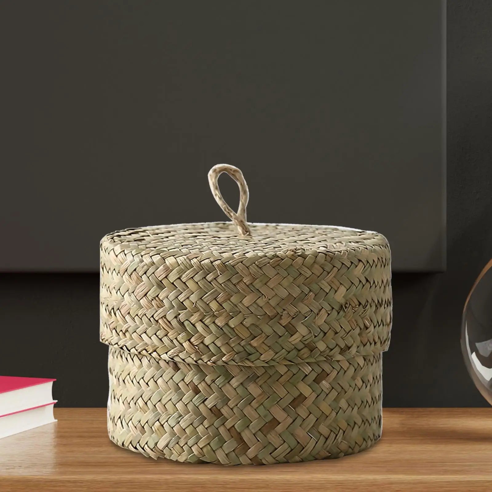 panier de rangement en rotin tissé fait main avec couvercle - vue 5 sur 7