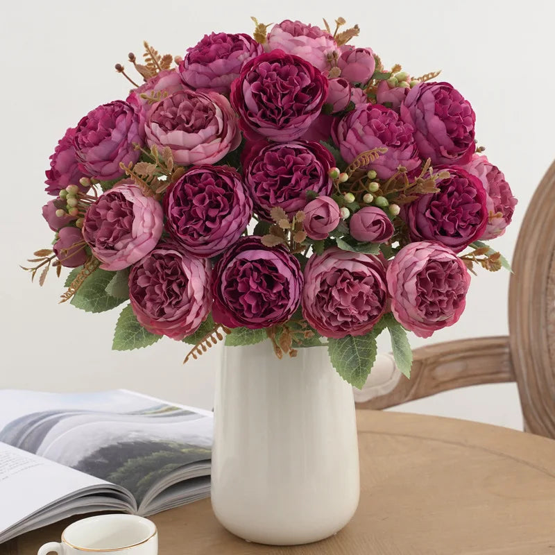 bouquet de pivoines en soie pour décoration artificielle - vue 5 sur 11