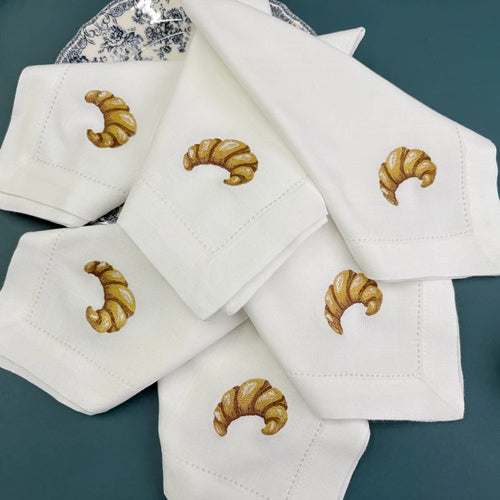 Serviette de table lin brodé motif croissant personnalisable - vue 5 sur 7