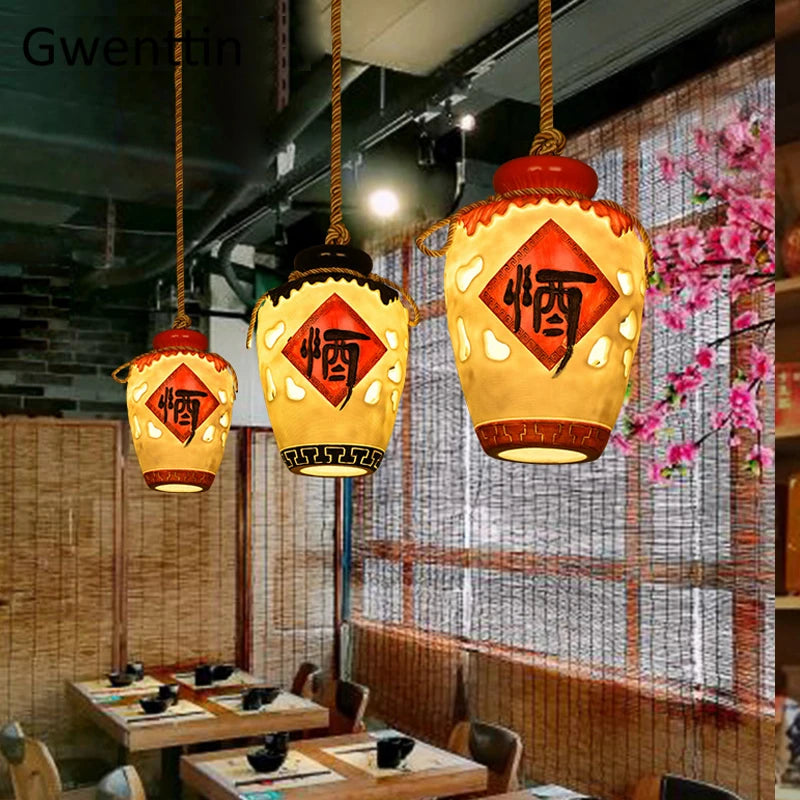 suspension pot à vin style chinois pour décoration intérieure - vue 5 sur 12
