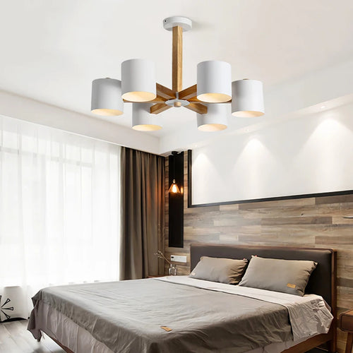 Nordique en bois massif plafond lustre salle à manger lustre salon plafond lustre chambre éclairage E27 ampoule LED - vue 2 sur 21