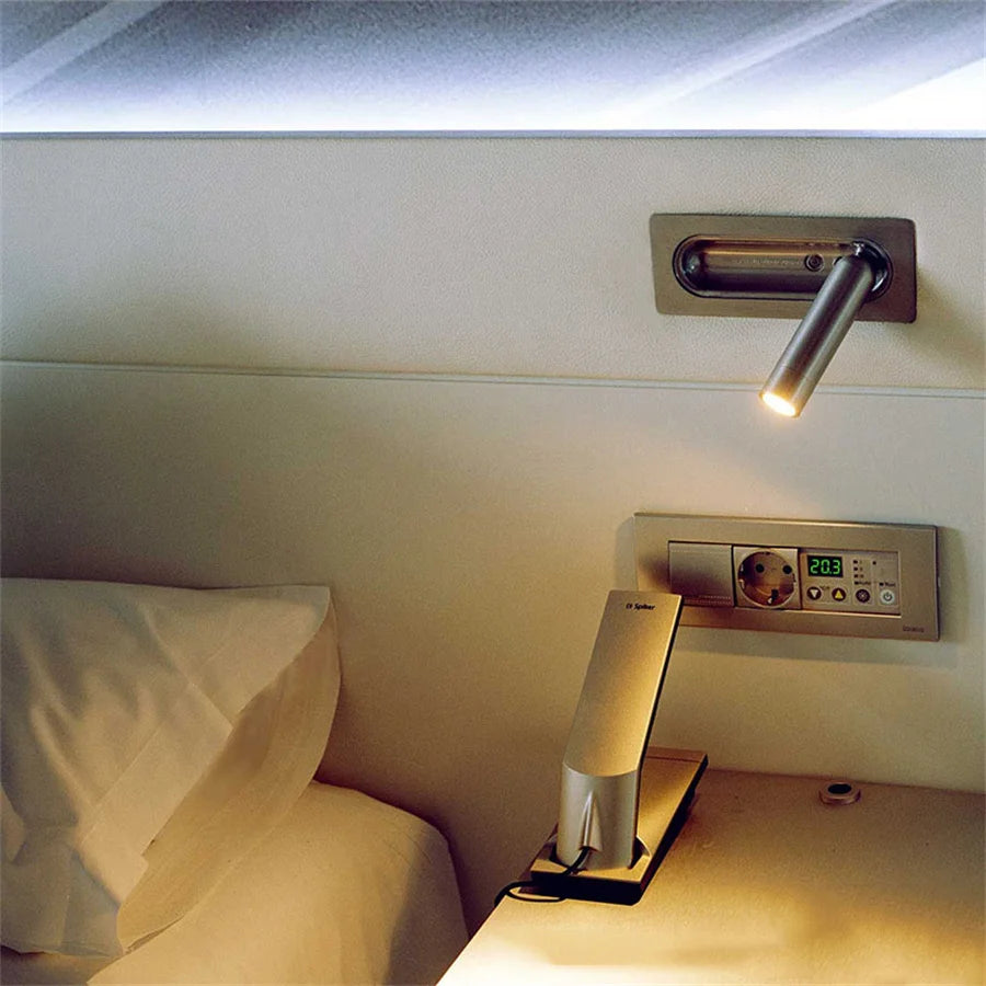 Appliques murales de lecture réglables nordiques avec interrupteur chambre hôtel tête de lit encastré projecteur de lecture rotatif Applique murale de chevet - vue 4 sur 10