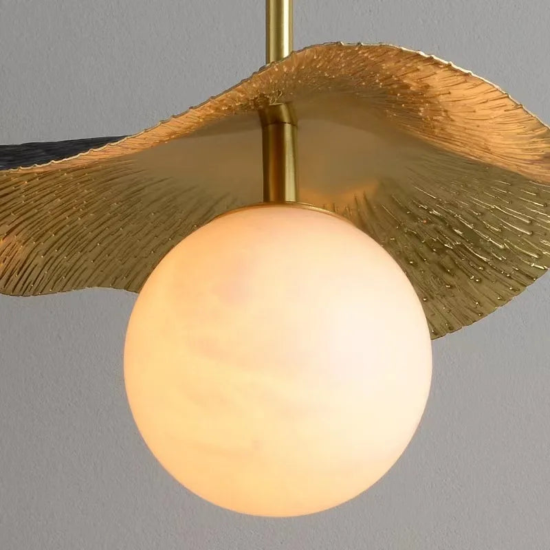 lustre 	 en cuivre avec boule de marbre naturel - vue 5 sur 7