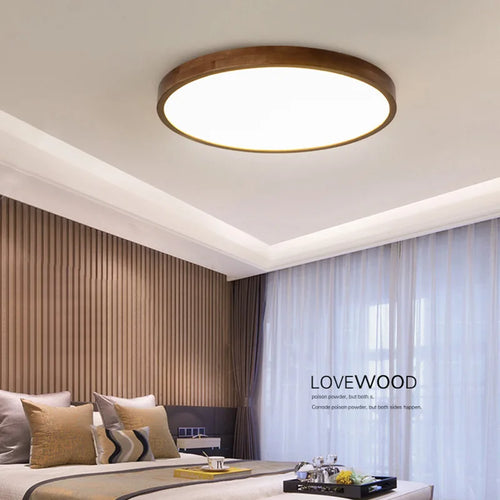 Plafonnier en noyer chinois lampe de plafond ronde en bois Ultra-mince lustre nordique chambre lampe d'étude balcon couloir éclairage - vue 5 sur 5