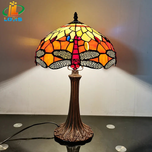 lampe à poser libellule style tiffany pour éclairage rétro et cadeau