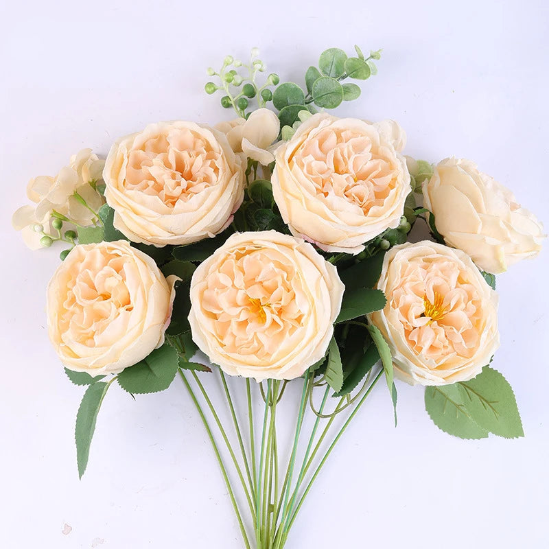 bouquet de roses artificielles en soie pour décoration intérieure - vue 4 sur 16