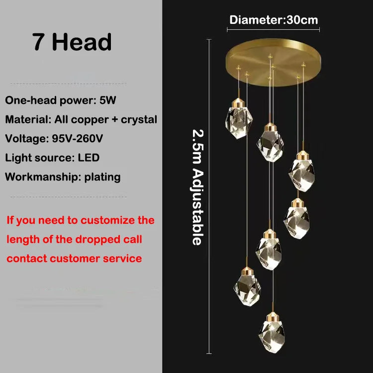 lustre en cristal led design en cuivre moderne et élégant - vue 14 sur 16