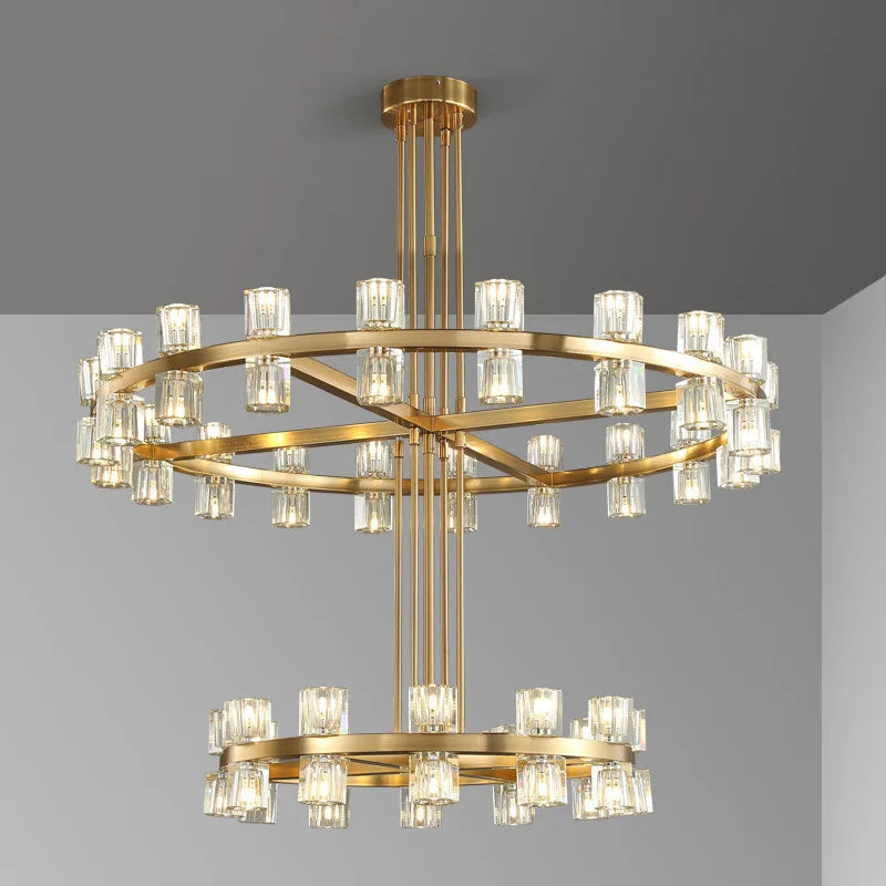 lustre en laiton et cristal pour décoration de luxe - vue 3 sur 17