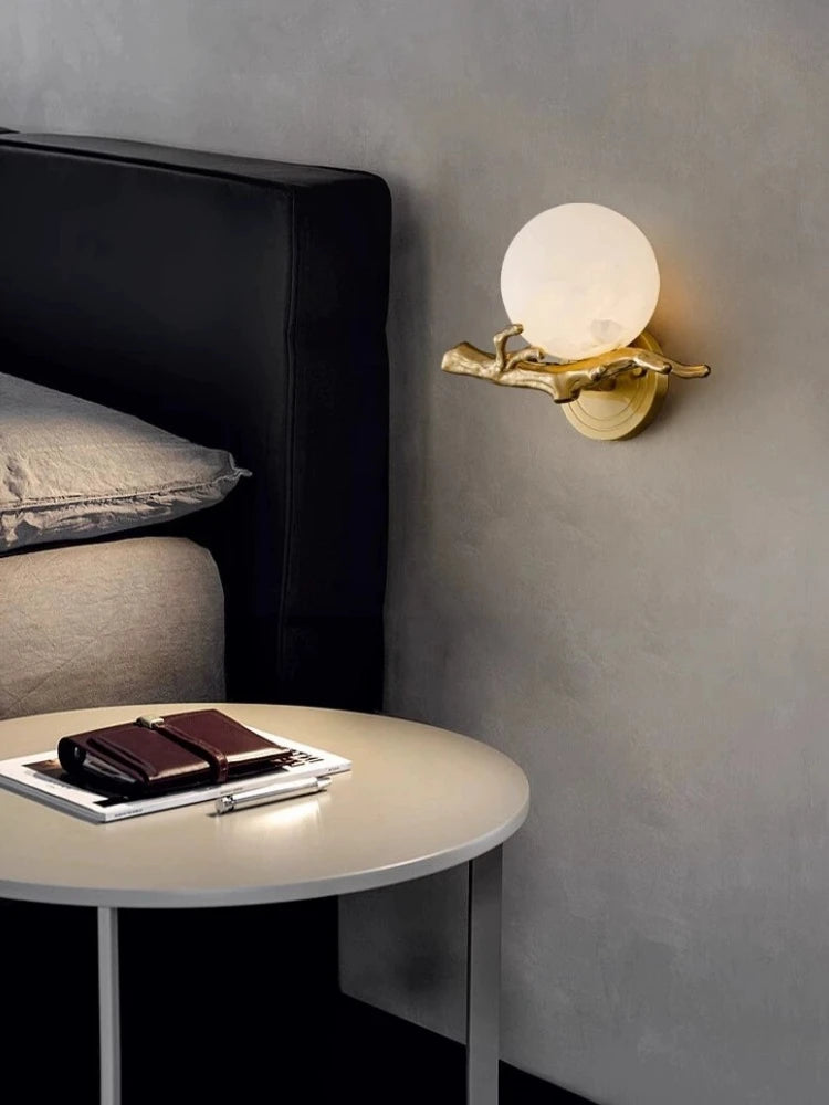 applique murale en marbre et cuivre lumière décorative à led - vue 3 sur 7