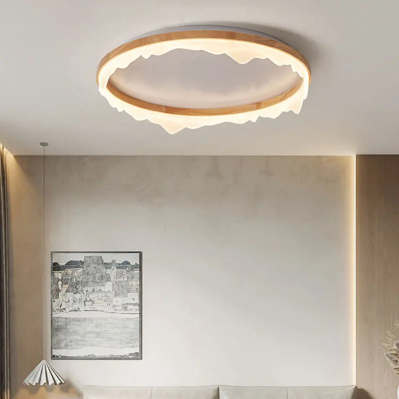 plafonnier en bois intelligent avec anneaux à led moderne