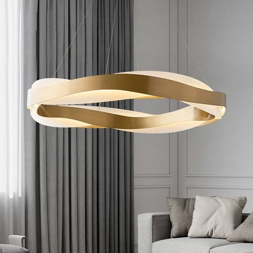lustre led moderne anneaux brossés en cristal - vue 5 sur 12